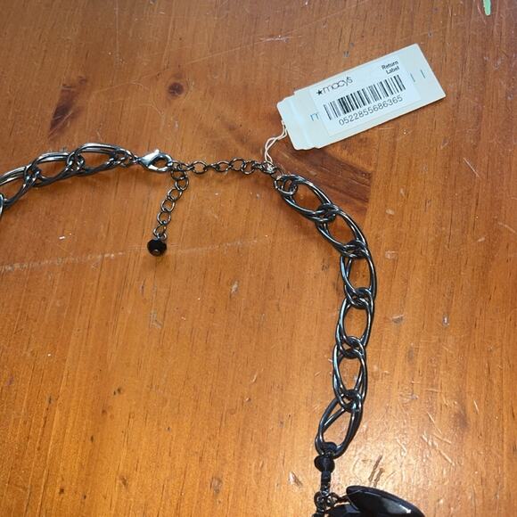 M. Haskell Black Silver Beaded Statement Necklace Rhinestone Accents Chunky Bib - Picture 2 of 3